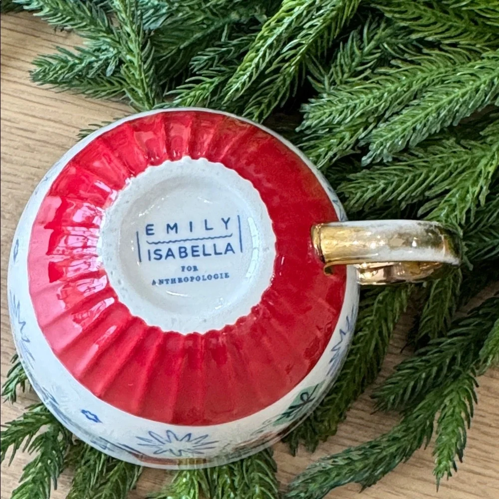 Anthropologie Emily Isabella Santa Christmas Holiday Spirit Mug Gold Handle